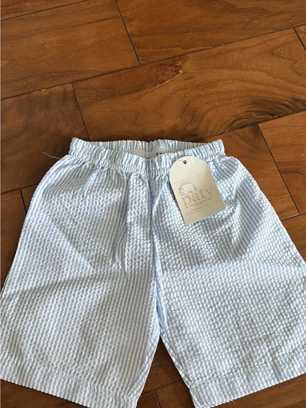 Paty Light Blue Seersucker Kids Shorts with Elastic Waist